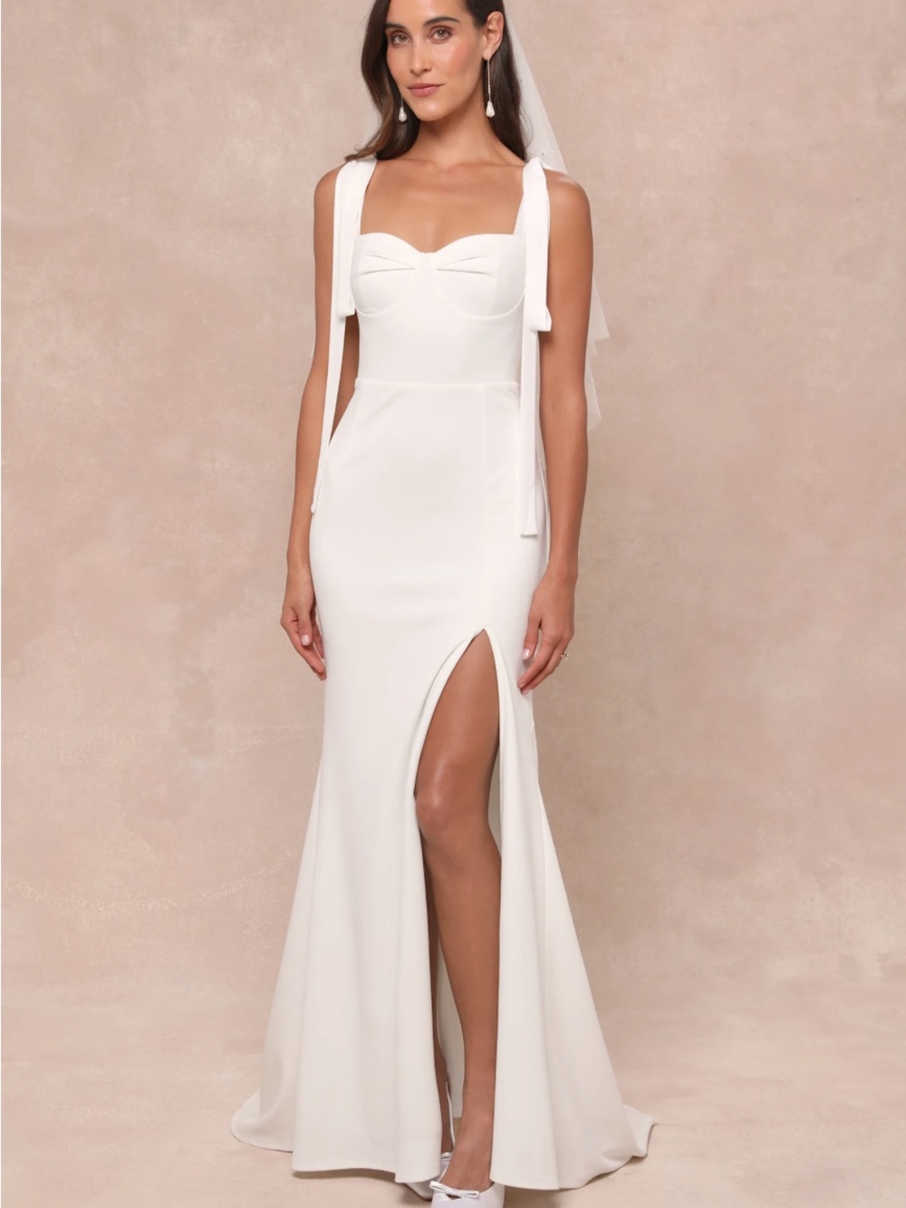 New Lulus Splendid Love Bustier Elegant White Tie-Shoulder Gown  Sz Large